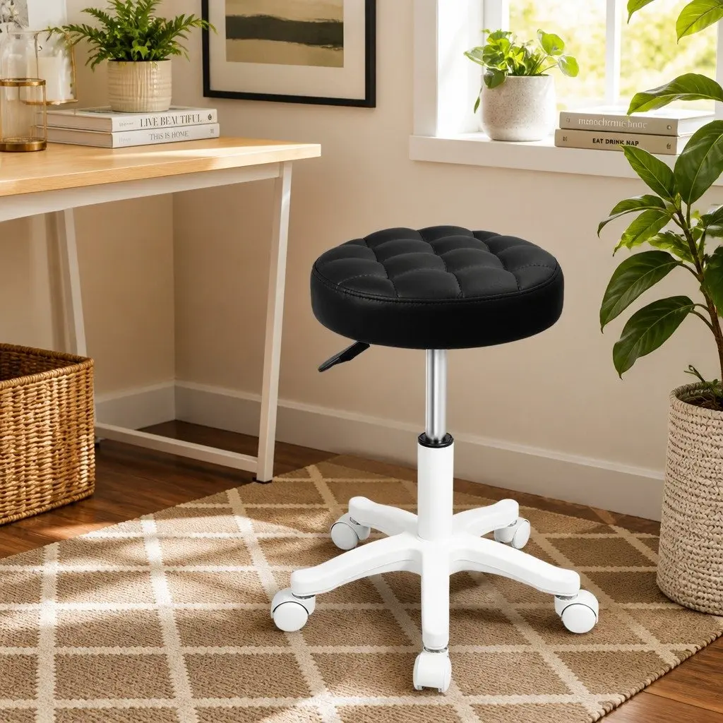 Rolling Bar Stool 360 Rotation Adjustable Height PU Leather Upholstered Seat