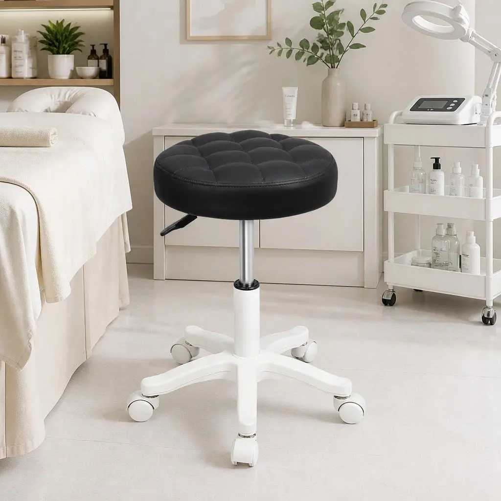 Rolling Bar Stool 360 Rotation Adjustable Height PU Leather Upholstered Seat