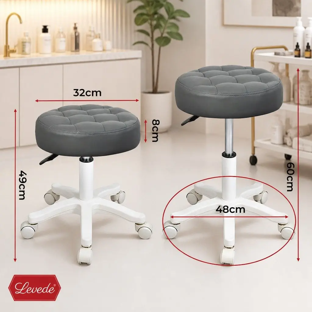 Rolling Bar Stool Swivel Chair with Casters Salon Spa Office Massage Seat Grey