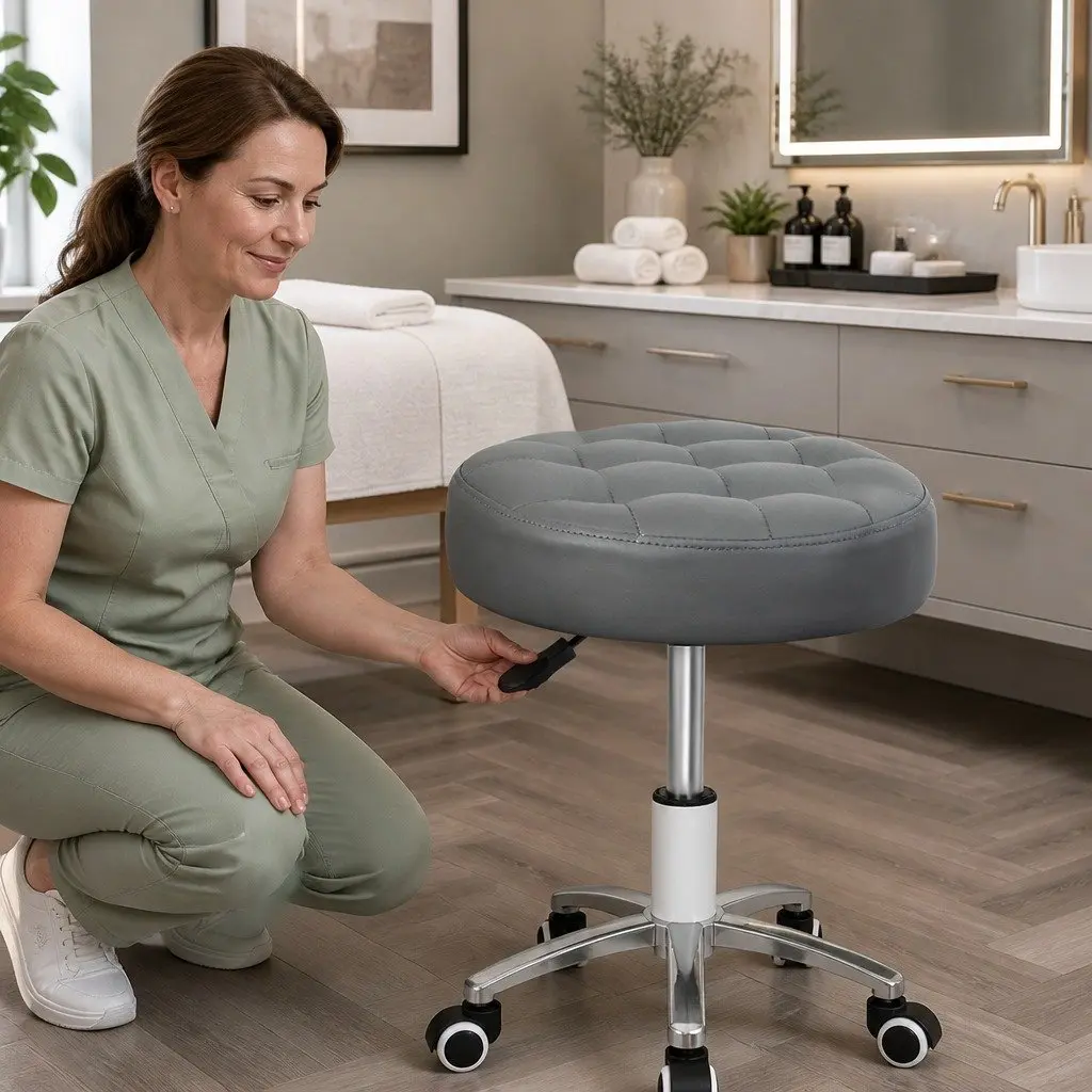 Rolling Bar Stool Swivel Chair with Casters Salon Spa Office Massage Seat Grey