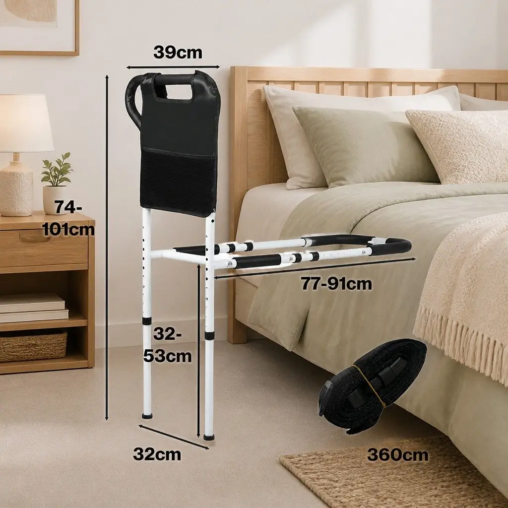 Bed Rail Safety Grab Handle Adjustable Height for Elderly Adult Mobility Support