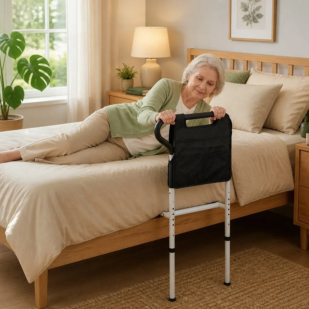 Bed Rail Safety Grab Handle Adjustable Height for Elderly Adult Mobility Support
