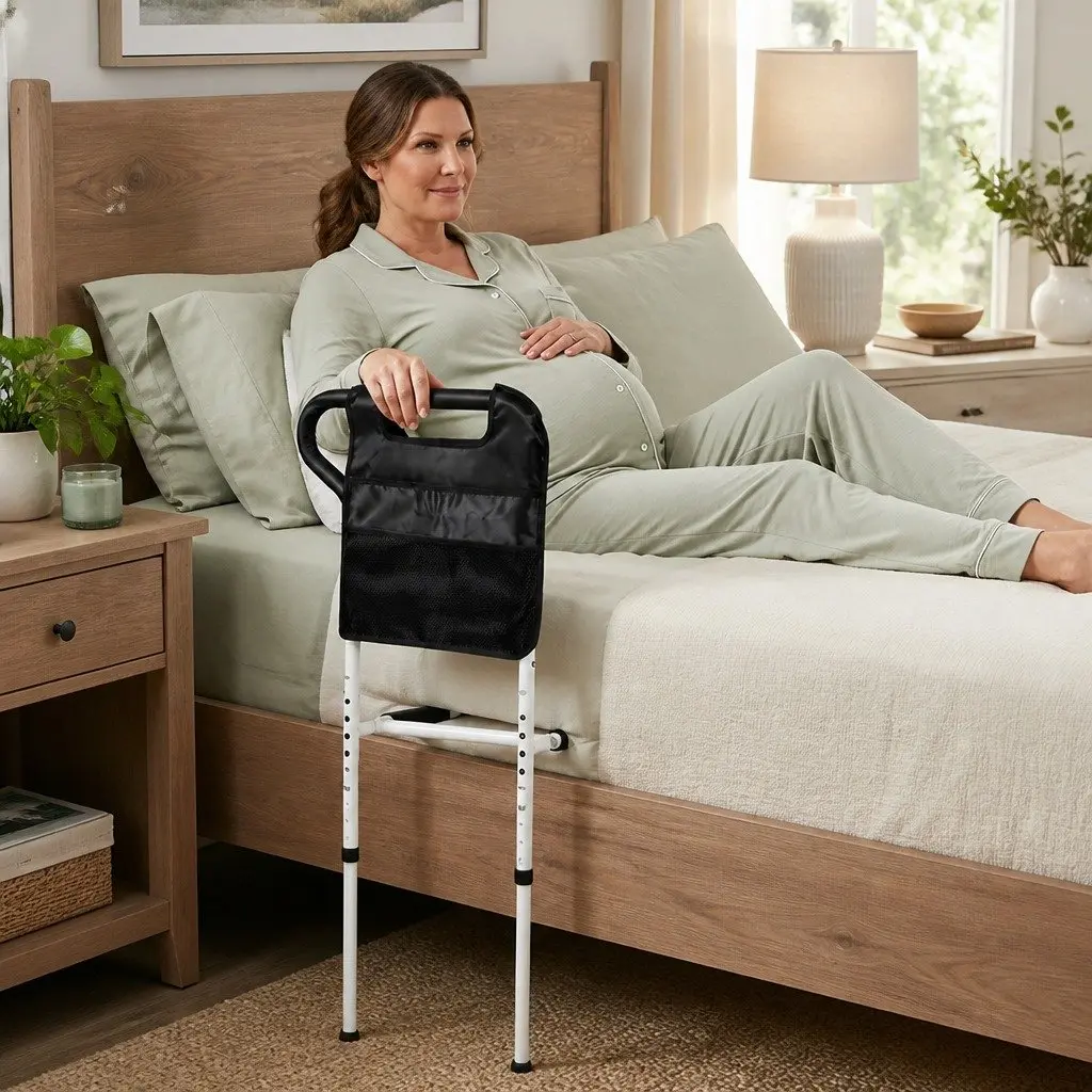 Bed Rail Safety Grab Handle Adjustable Height for Elderly Adult Mobility Support