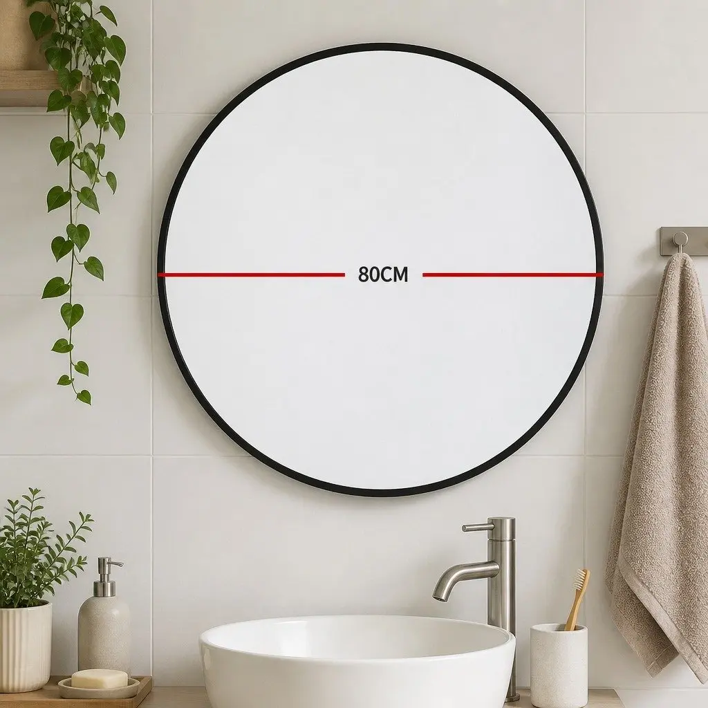 Round Wall Mirror X-Large Bathroom Makeup Home Living Room Decor Black