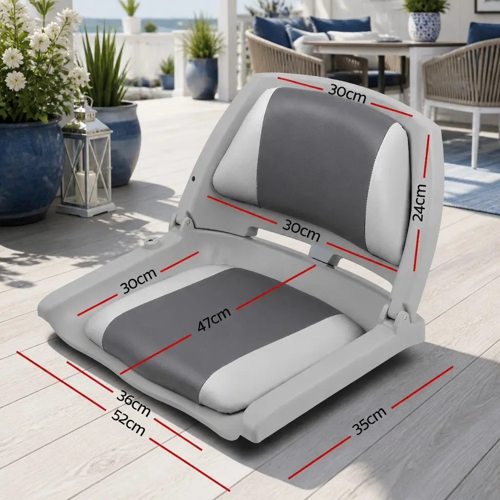 Folding Boat Seats 2 Pack Swivel Marine Low Back Padded Grey Charcoal