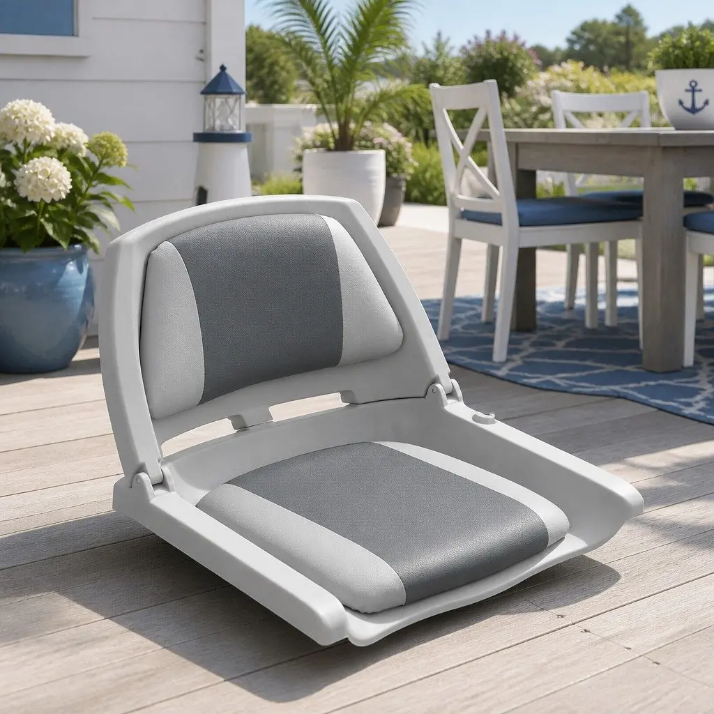 Folding Boat Seats 2 Pack Swivel Marine Low Back Padded Grey Charcoal