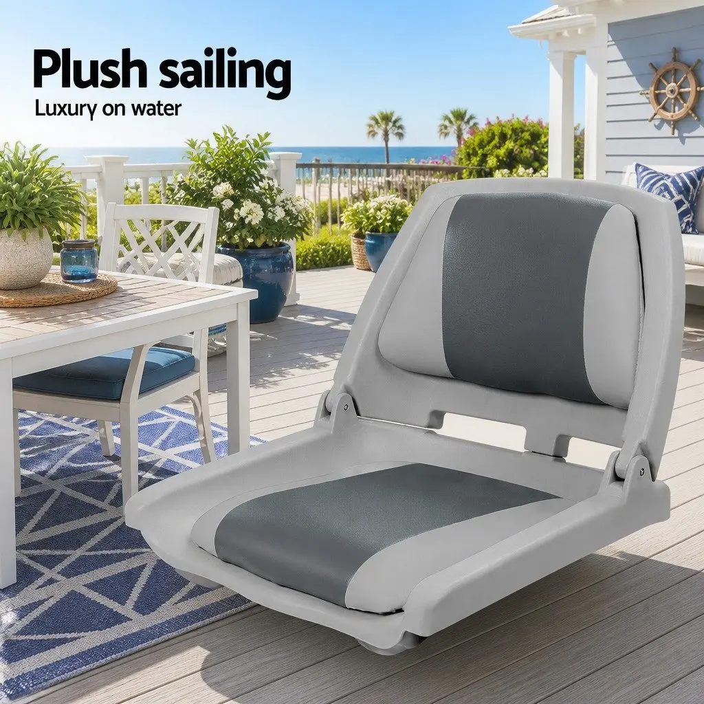 Folding Boat Seats 2 Pack Swivel Marine Low Back Padded Grey Charcoal