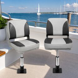 Folding Boat Seats with Adjustable Swivel Pedestals 34–46cm Marine Seating