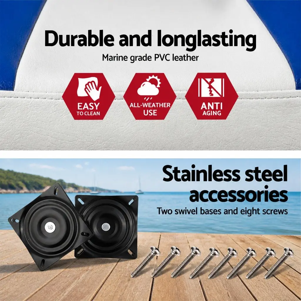 Folding Boat Seats Adjustable Swivel Pedestals 34–46cm Marine Seating 2-Pack