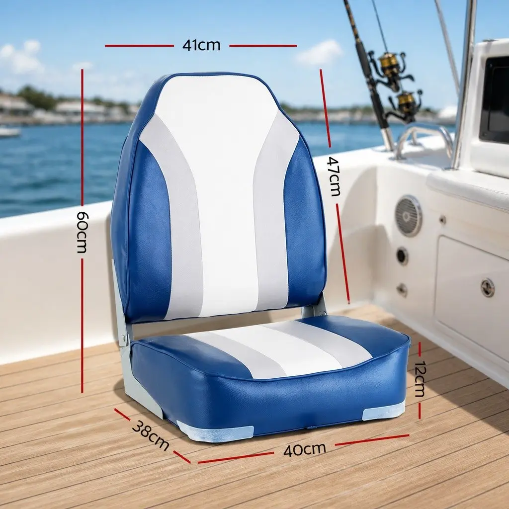 Folding Marine Boat Seats 2 Pack High Back with 12cm Foam Padding Grey Blue