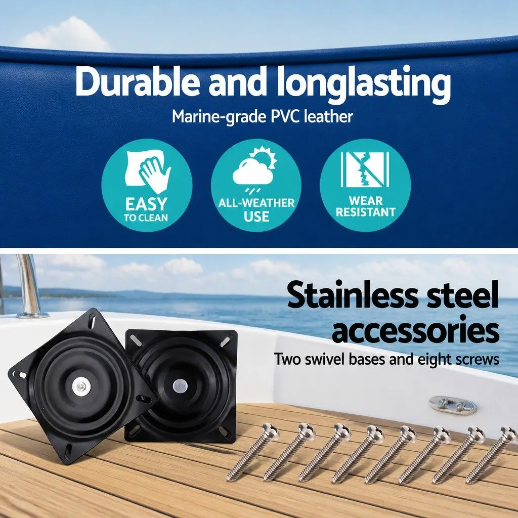 Folding Marine Boat Seats 2 Pack High Back with 12cm Foam Padding Grey Blue