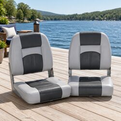 Folding Boat Seats Pair Swivel Low Back Marine Boating Charcoal Grey 10cm