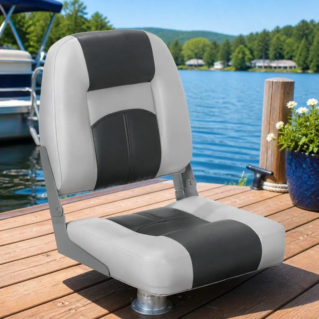Folding Boat Seats Pair Swivel Low Back Marine Boating Charcoal Grey 10cm