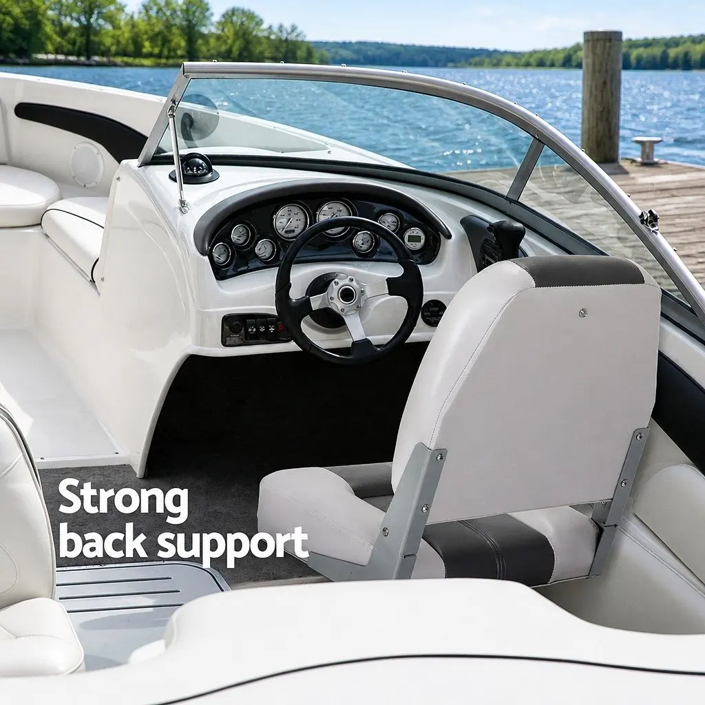 Folding Boat Seats Pair Swivel Low Back Marine Boating Charcoal Grey 10cm