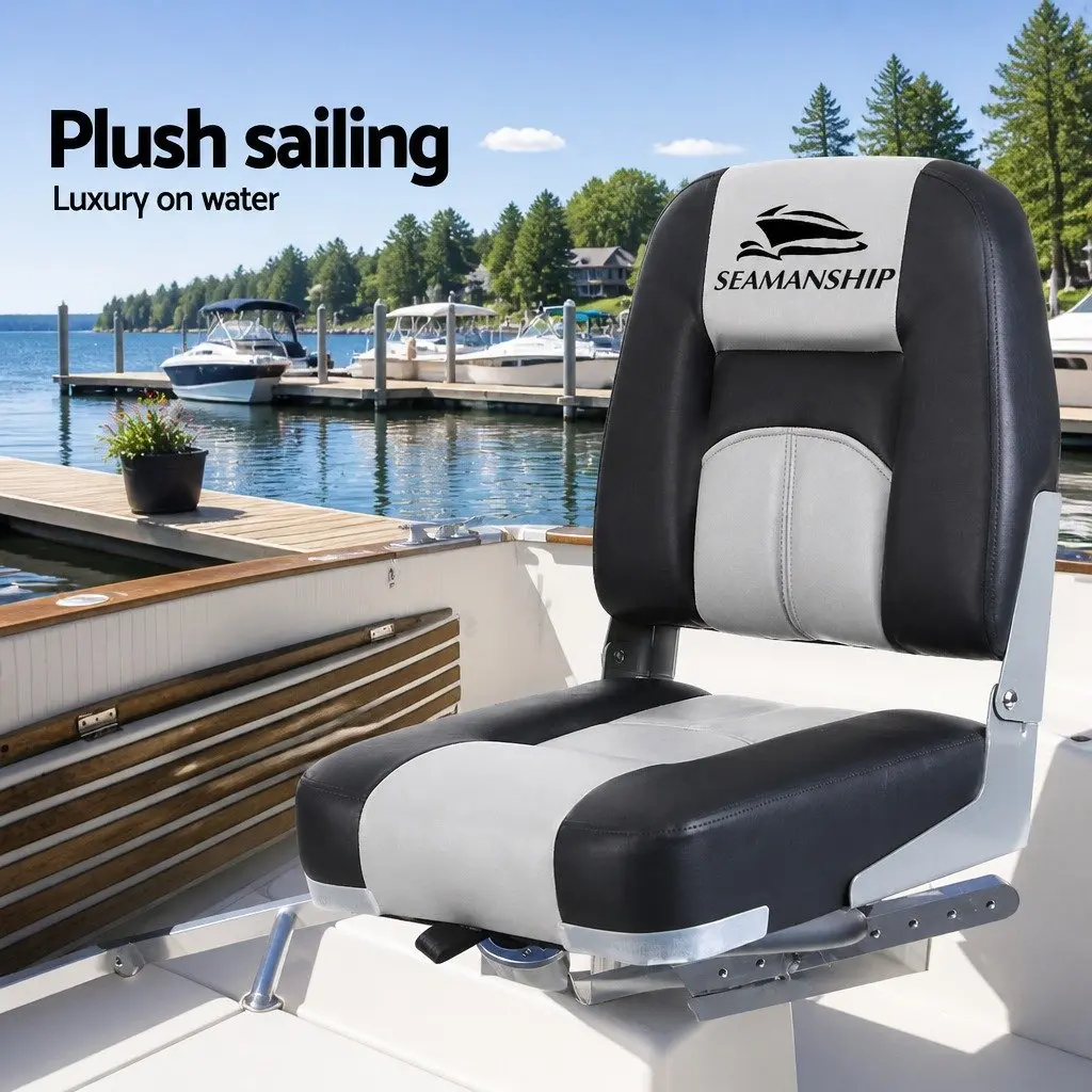 Marine Seating Grey Low Back Swivel Folding Boat Seats Pair Outdoor Comfort