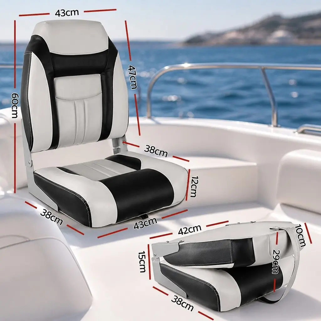 Swivel Folding Marine Boat Seats High Back Grey and Black Padded Set of 2