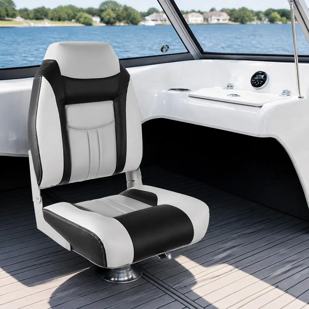 Swivel Folding Marine Boat Seats High Back Grey and Black Padded Set of 2