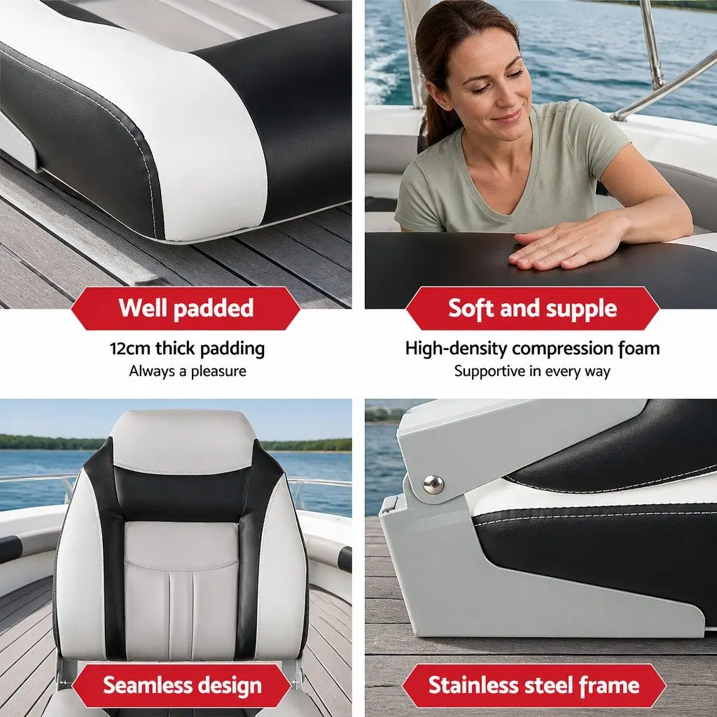 Swivel Folding Marine Boat Seats High Back Grey and Black Padded Set of 2