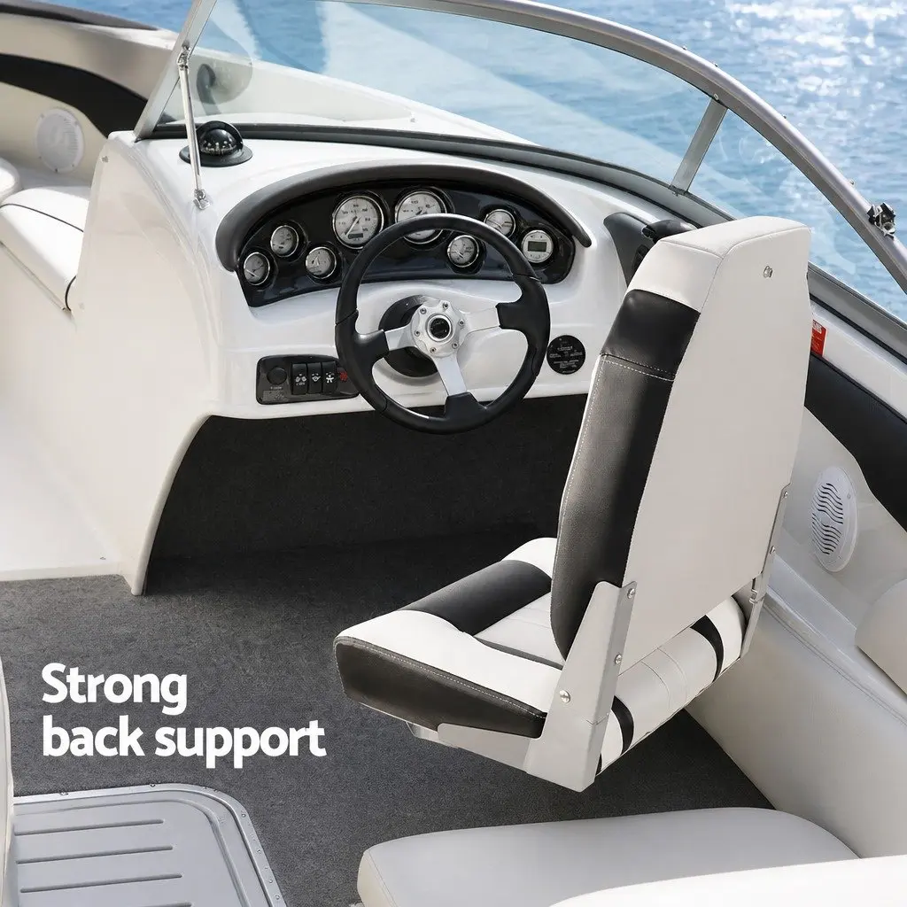Swivel Folding Marine Boat Seats High Back Grey and Black Padded Set of 2
