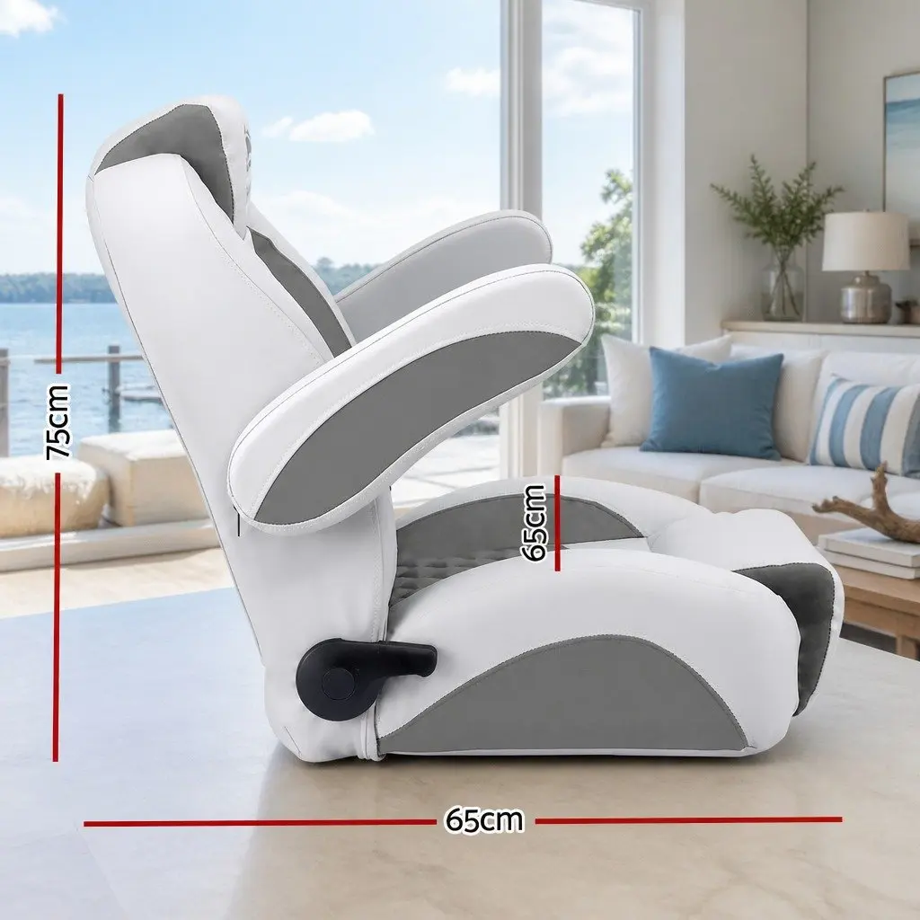 Boat Reclining Captain Seat 90-155° Adjustable Backrest 19cm Cushion Dark Grey
