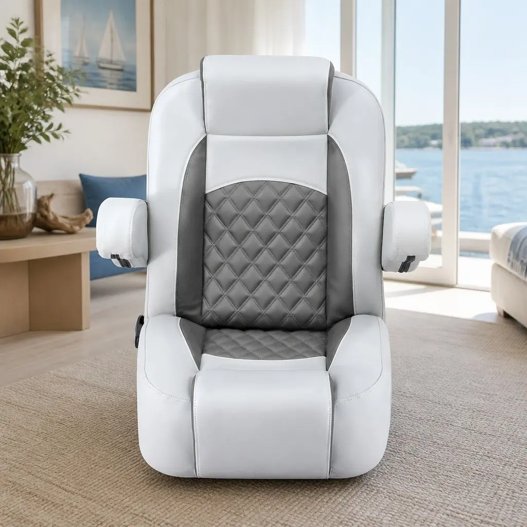Boat Reclining Captain Seat 90-155° Adjustable Backrest 19cm Cushion Dark Grey