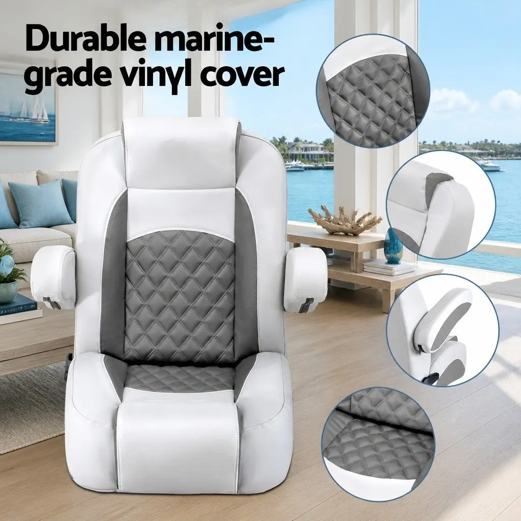 Boat Reclining Captain Seat 90-155° Adjustable Backrest 19cm Cushion Dark Grey