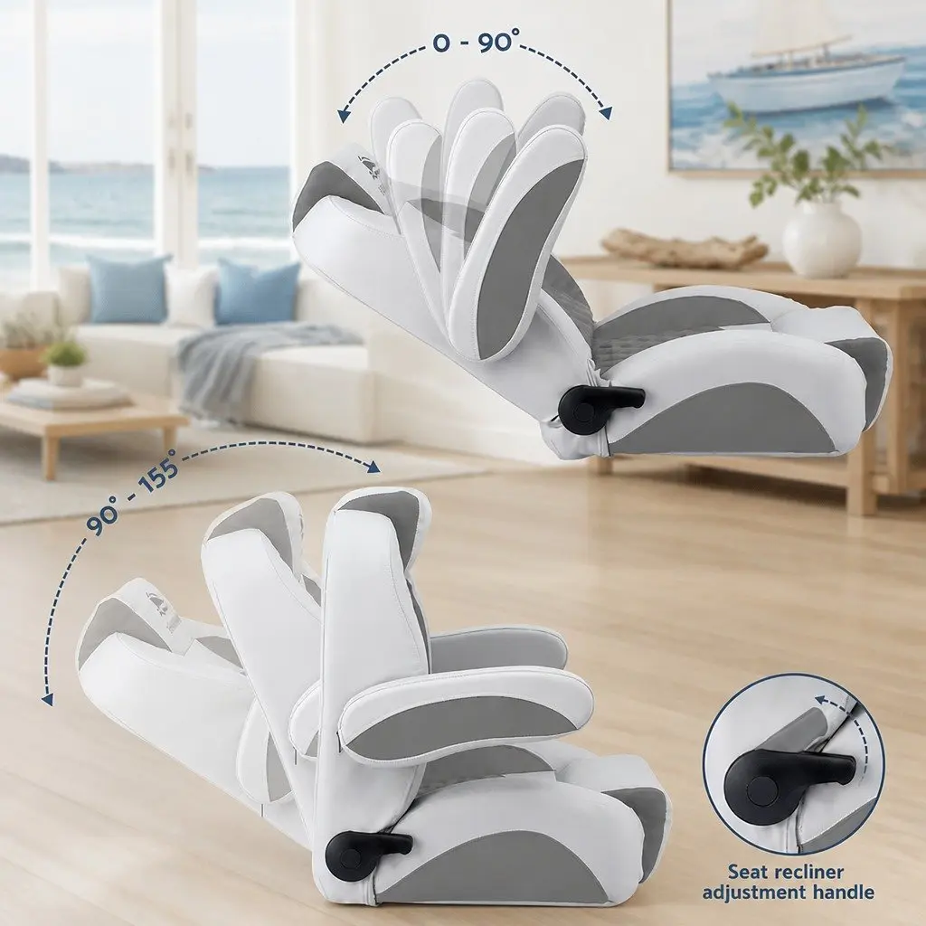 Boat Reclining Captain Seat 90-155° Adjustable Backrest 19cm Cushion Dark Grey