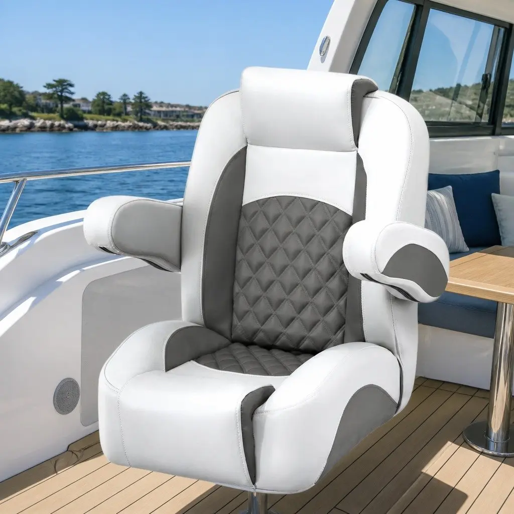 Boat Reclining Captain Seat 90-155° Adjustable Backrest 19cm Cushion Dark Grey