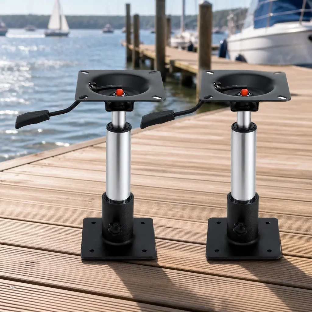 Boat Seat Pedestal 34-46cm Adjustable Gas Lift 360 Swivel Black 2 Pack