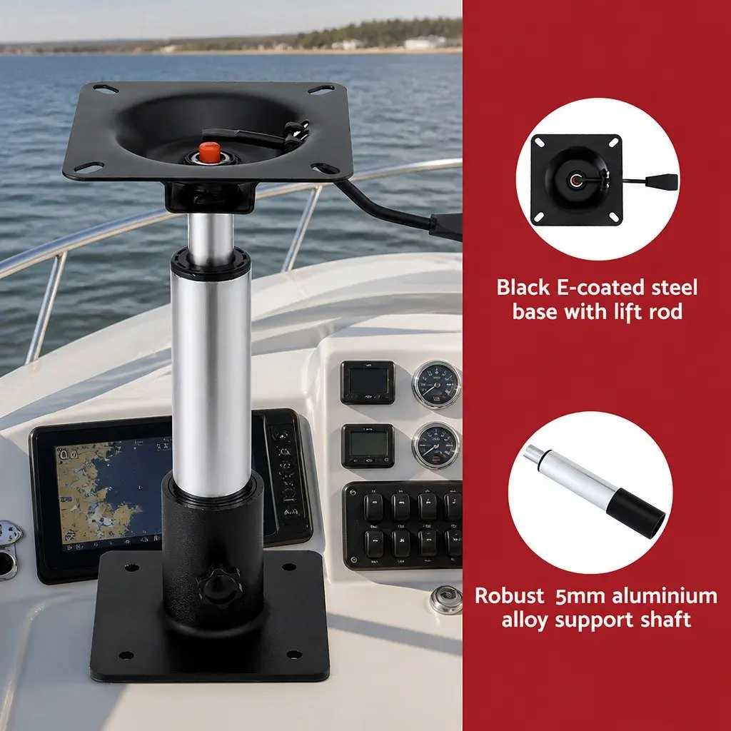 Boat Seat Pedestal 34-46cm Adjustable Gas Lift 360 Swivel Black 2 Pack