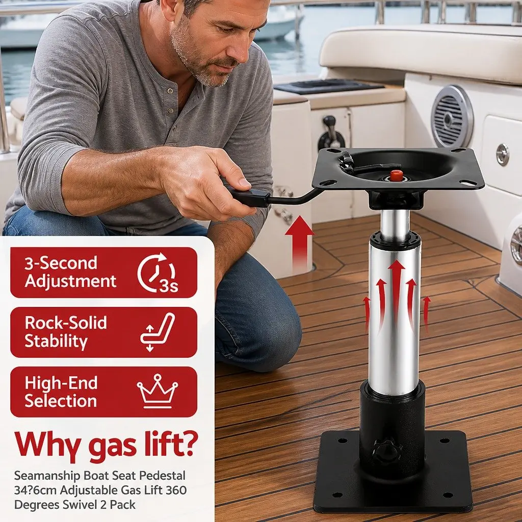 Boat Seat Pedestal 34-46cm Adjustable Gas Lift 360 Swivel Black 2 Pack