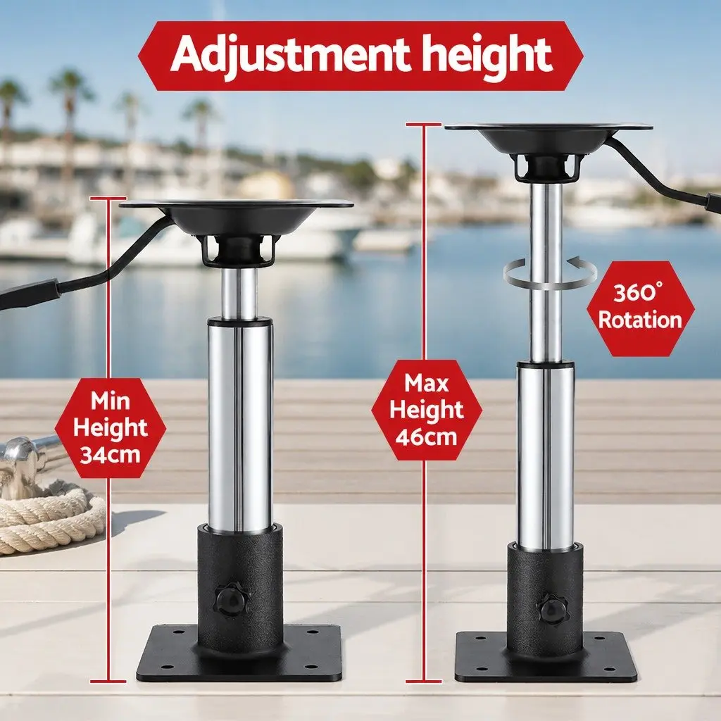 Boat Seat Pedestal 34-46cm Adjustable Gas Lift 360 Swivel Black 2 Pack