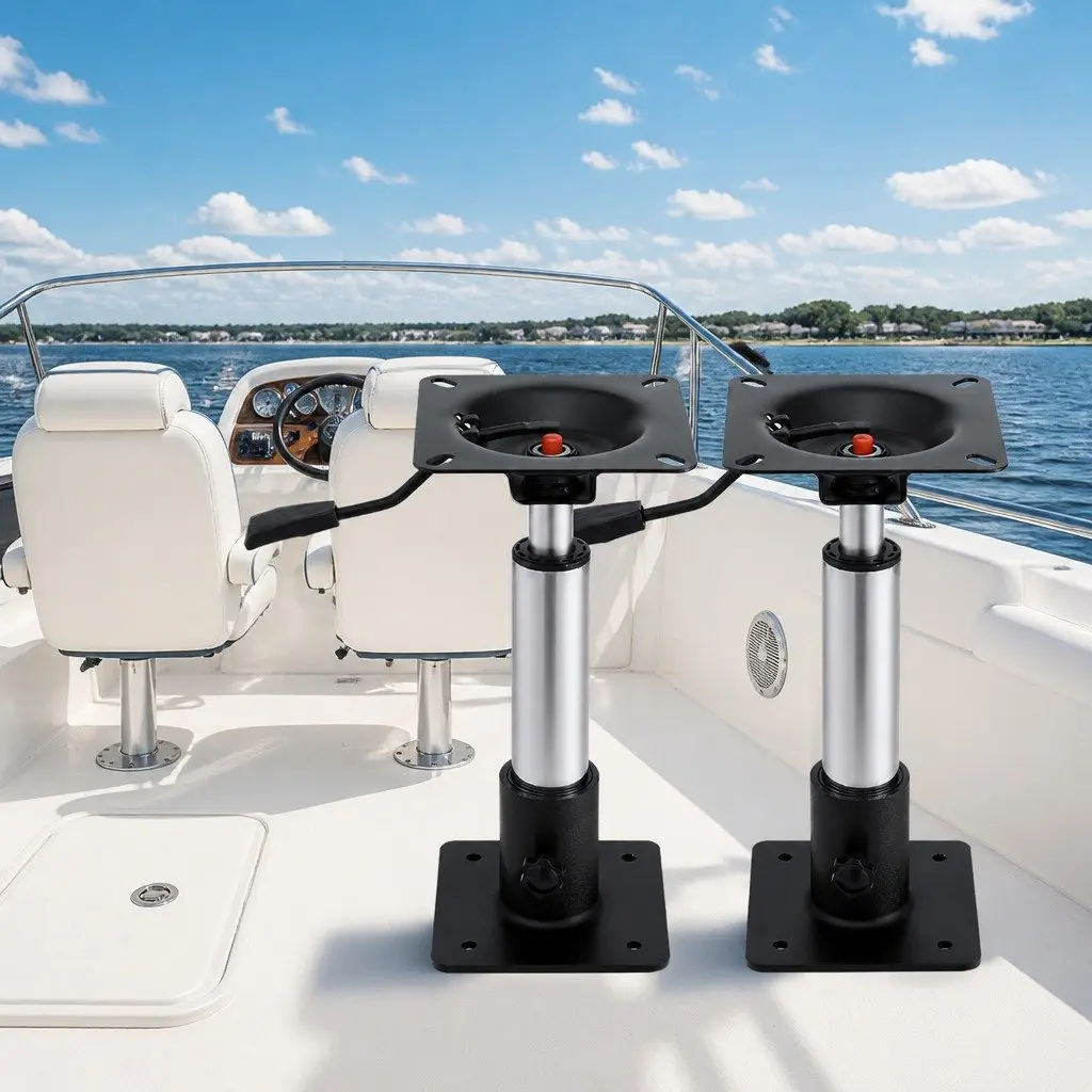 Boat Seat Pedestal 34-46cm Adjustable Gas Lift 360 Swivel Black 2 Pack