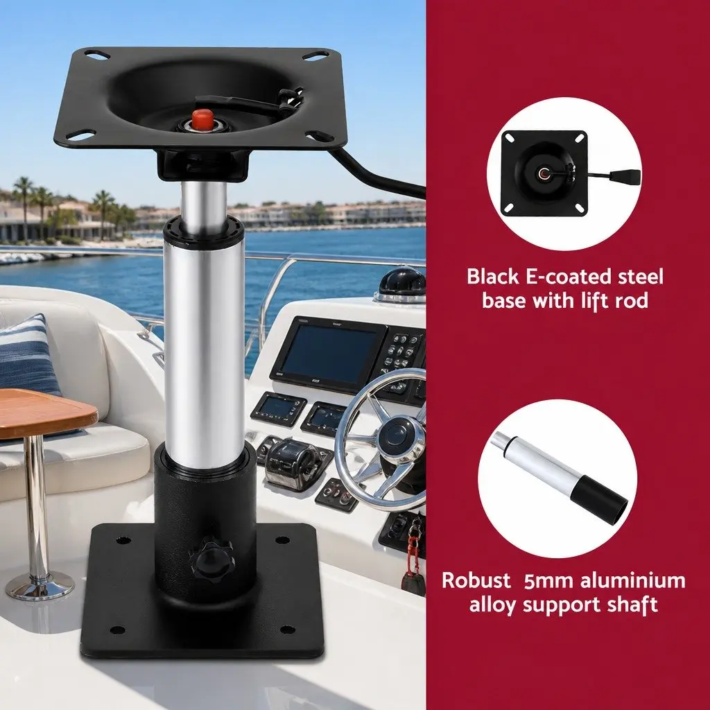Boat Seat Pedestal Gas Lift 34-46cm Adjustable 360 Swivel Black Marine Fishing