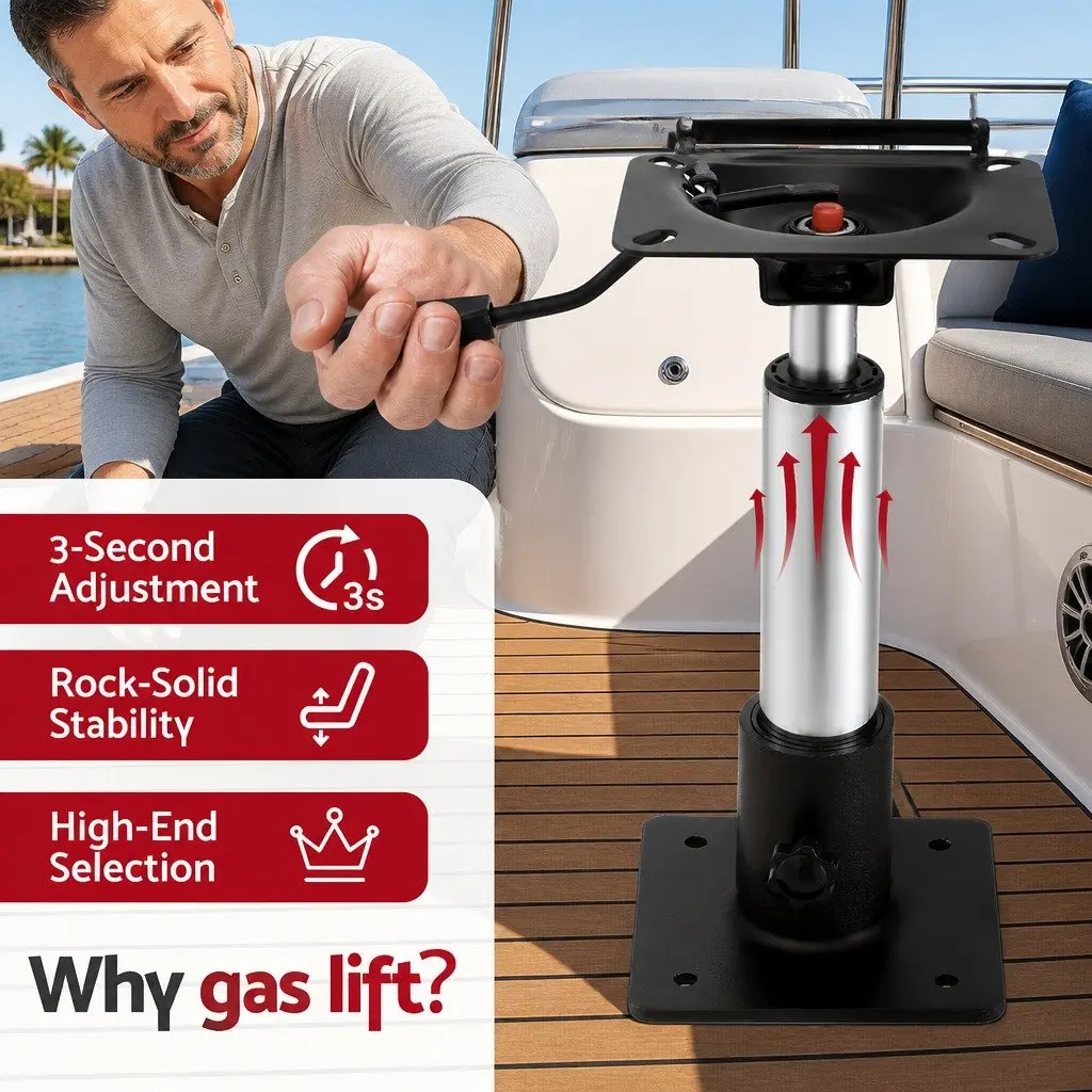 Boat Seat Pedestal Gas Lift 34-46cm Adjustable 360 Swivel Black Marine Fishing