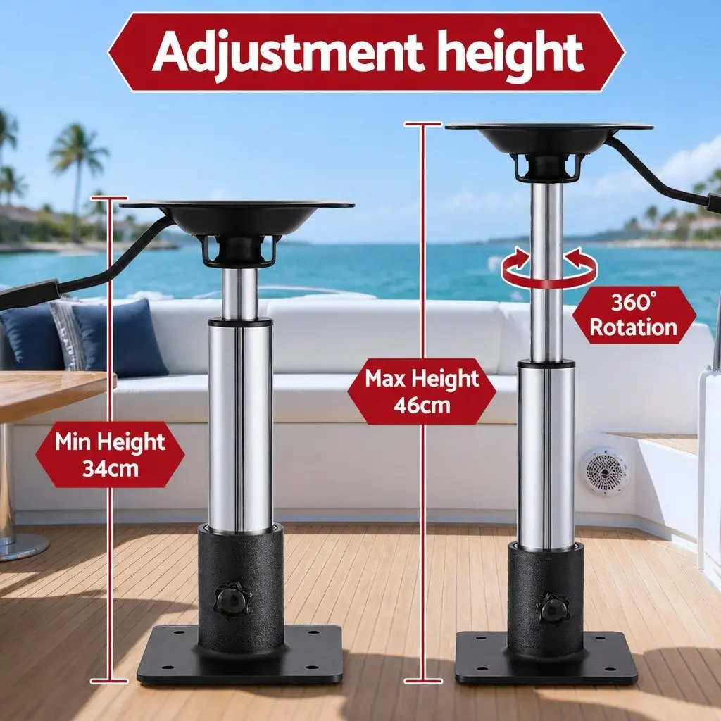 Boat Seat Pedestal Gas Lift 34-46cm Adjustable 360 Swivel Black Marine Fishing