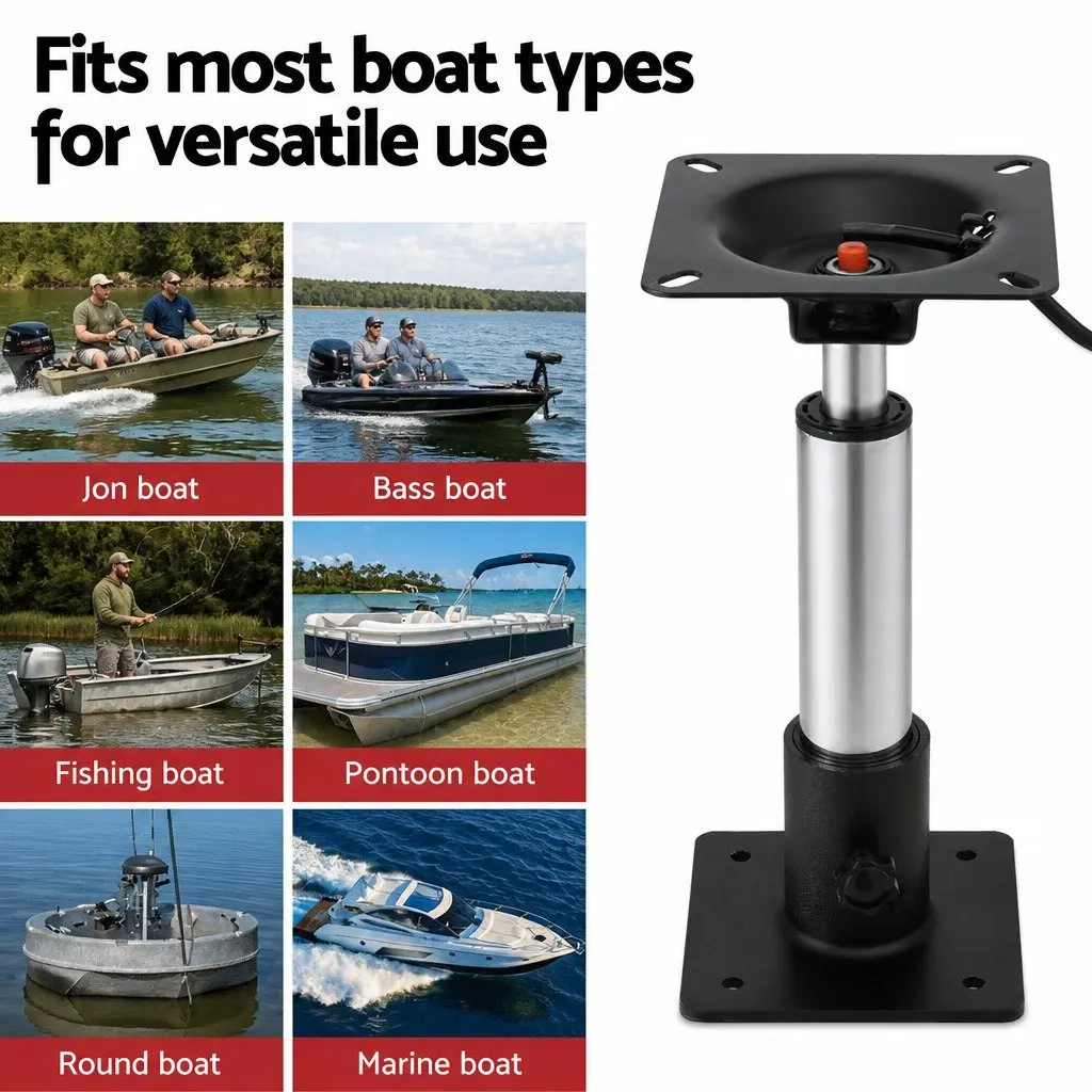 Boat Seat Pedestal Gas Lift 34-46cm Adjustable 360 Swivel Black Marine Fishing
