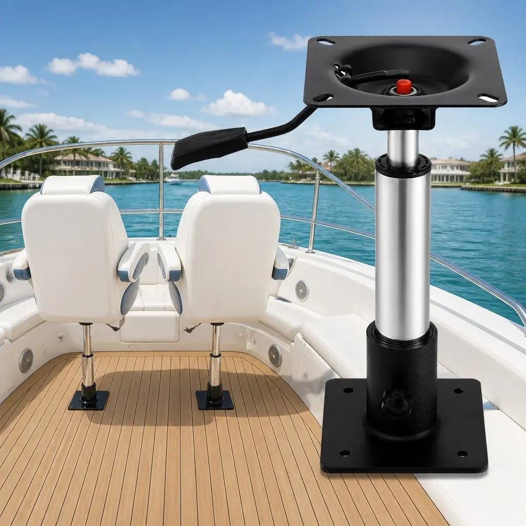 Boat Seat Pedestal Gas Lift 34-46cm Adjustable 360 Swivel Black Marine Fishing