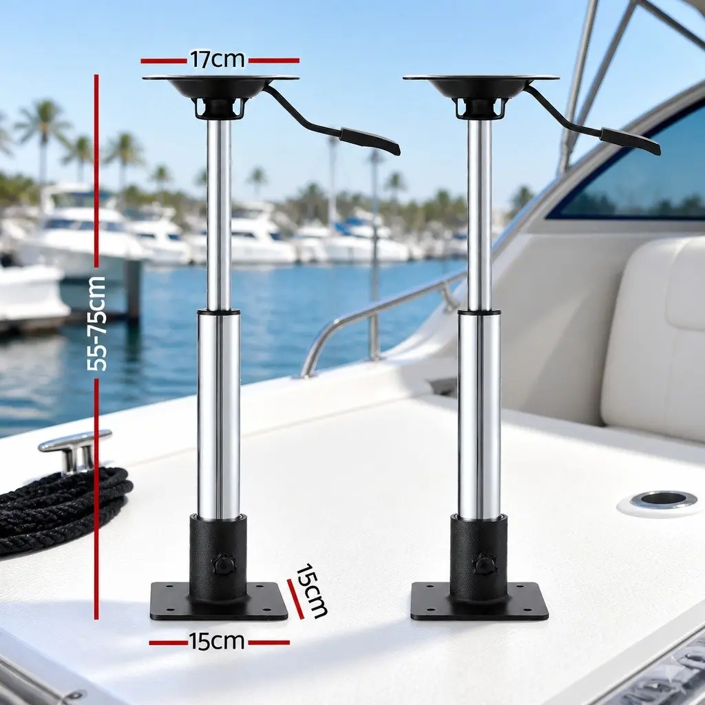 Adjustable Boat Pedestal 360 Degree Swivel Black Height Range 55-75cm 2 Pack