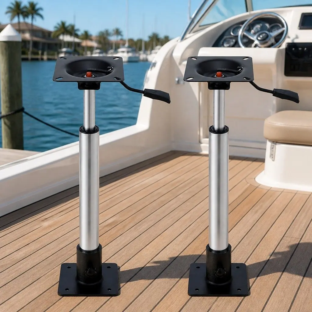 Adjustable Boat Pedestal 360 Degree Swivel Black Height Range 55-75cm 2 Pack
