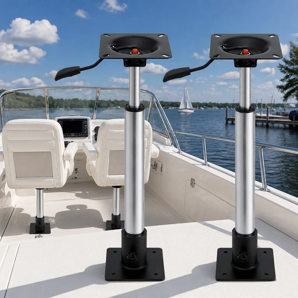 Adjustable Boat Pedestal 360 Degree Swivel Black Height Range 55-75cm 2 Pack