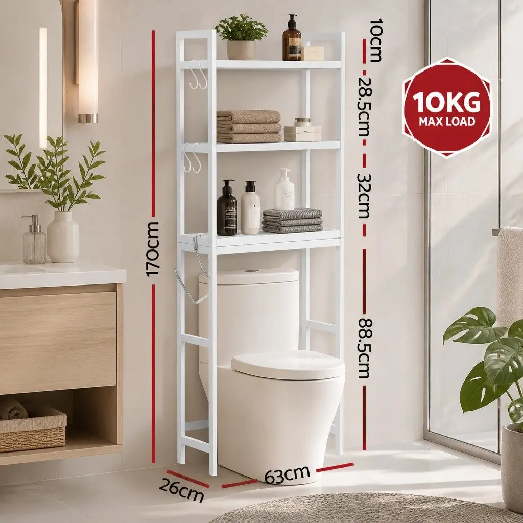 Bathroom Organiser 3 Tier Over Toilet Storage Rack Space Saving White