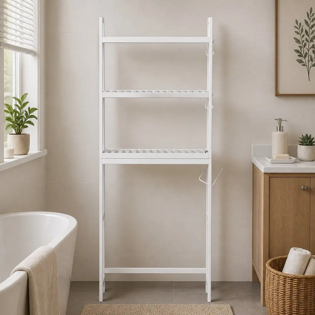 Bathroom Organiser 3 Tier Over Toilet Storage Rack Space Saving White