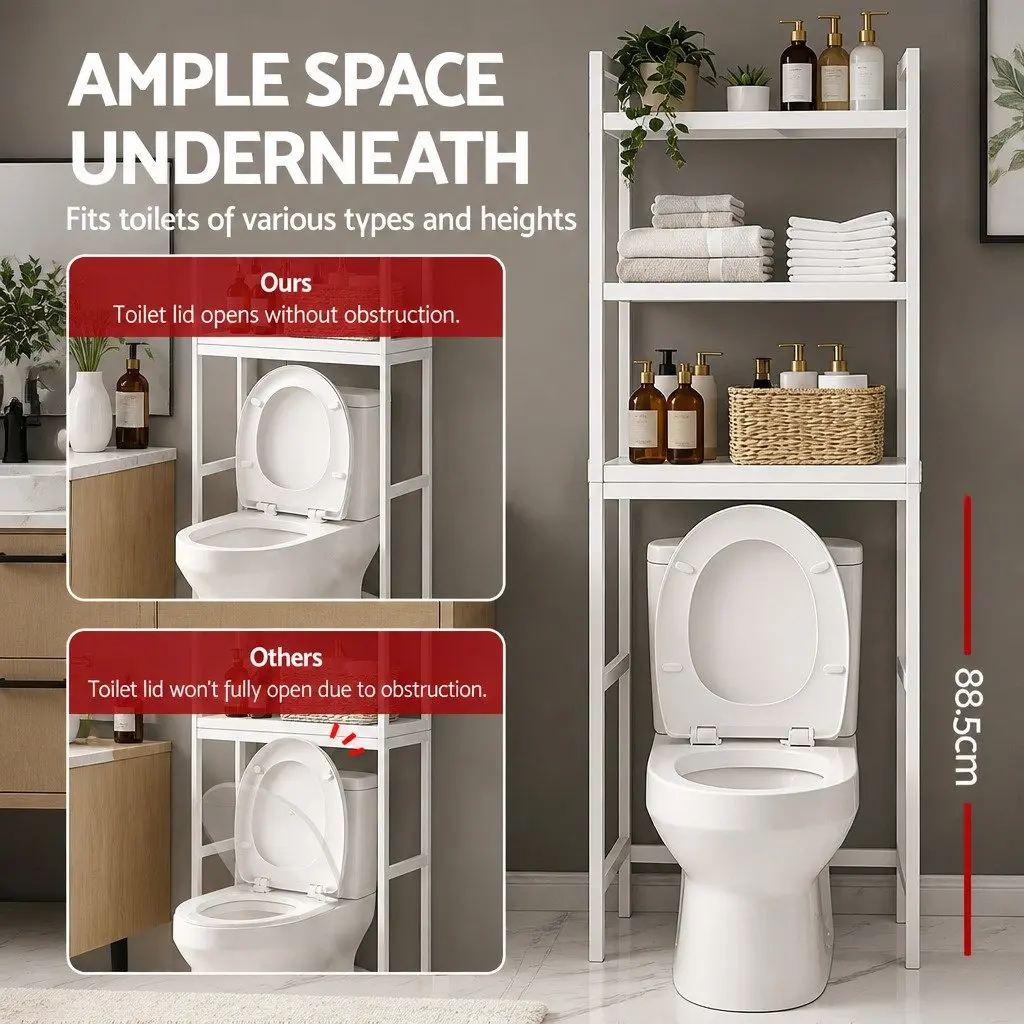 Bathroom Organiser 3 Tier Over Toilet Storage Rack Space Saving White