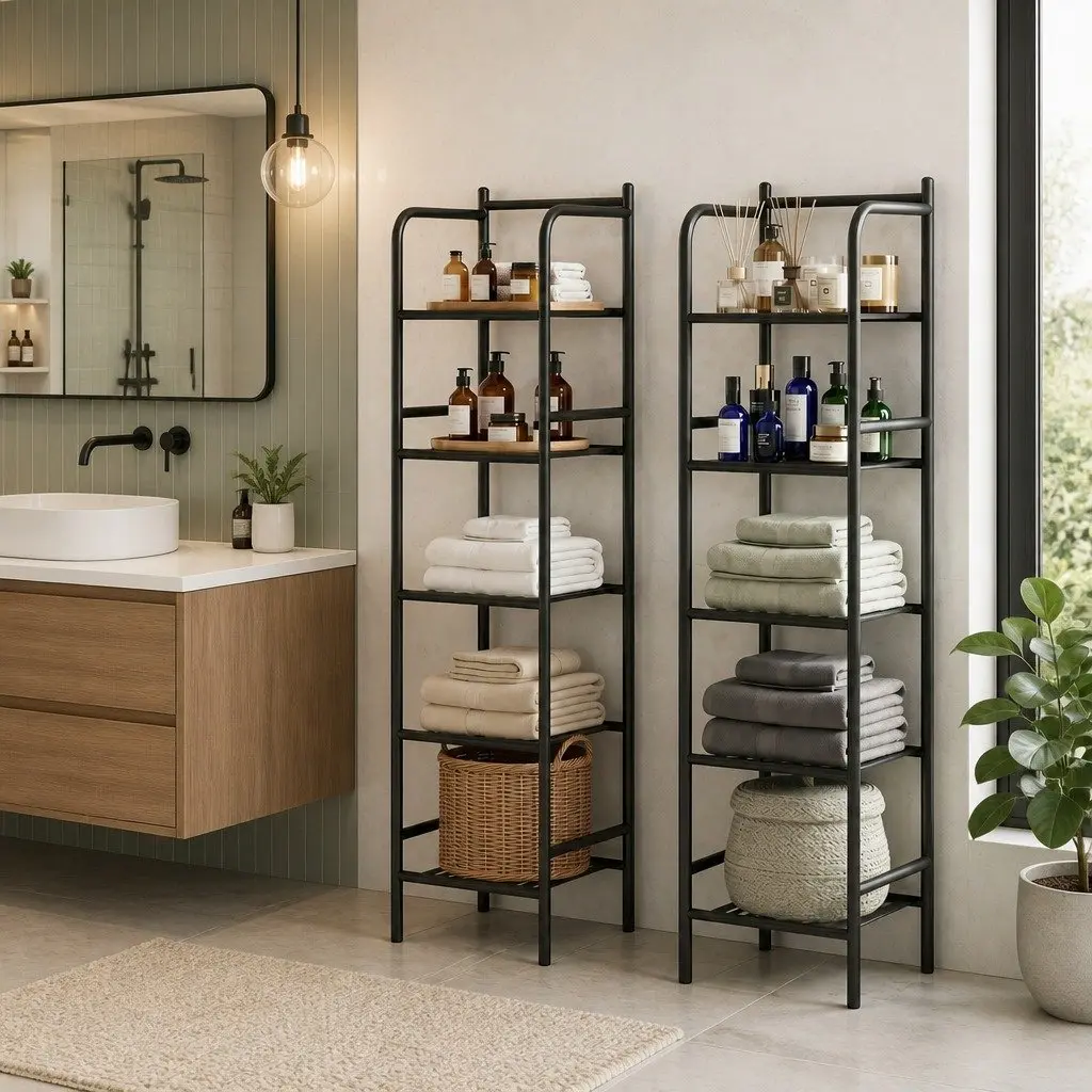Floor Standing Corner Shower Caddy 5 Tier Black Bathroom Storage Organizer