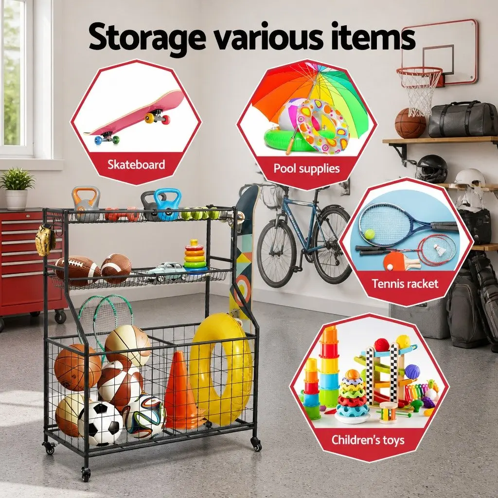 Sports Equipment Organizer Storage Cabinet with Wheels Multi-Sport Vertical Profile 92 x 43 x 116cm