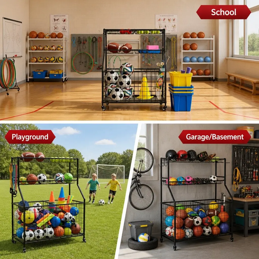 Sports Equipment Organizer Storage Cabinet with Wheels Multi-Sport Vertical Profile 92 x 43 x 116cm