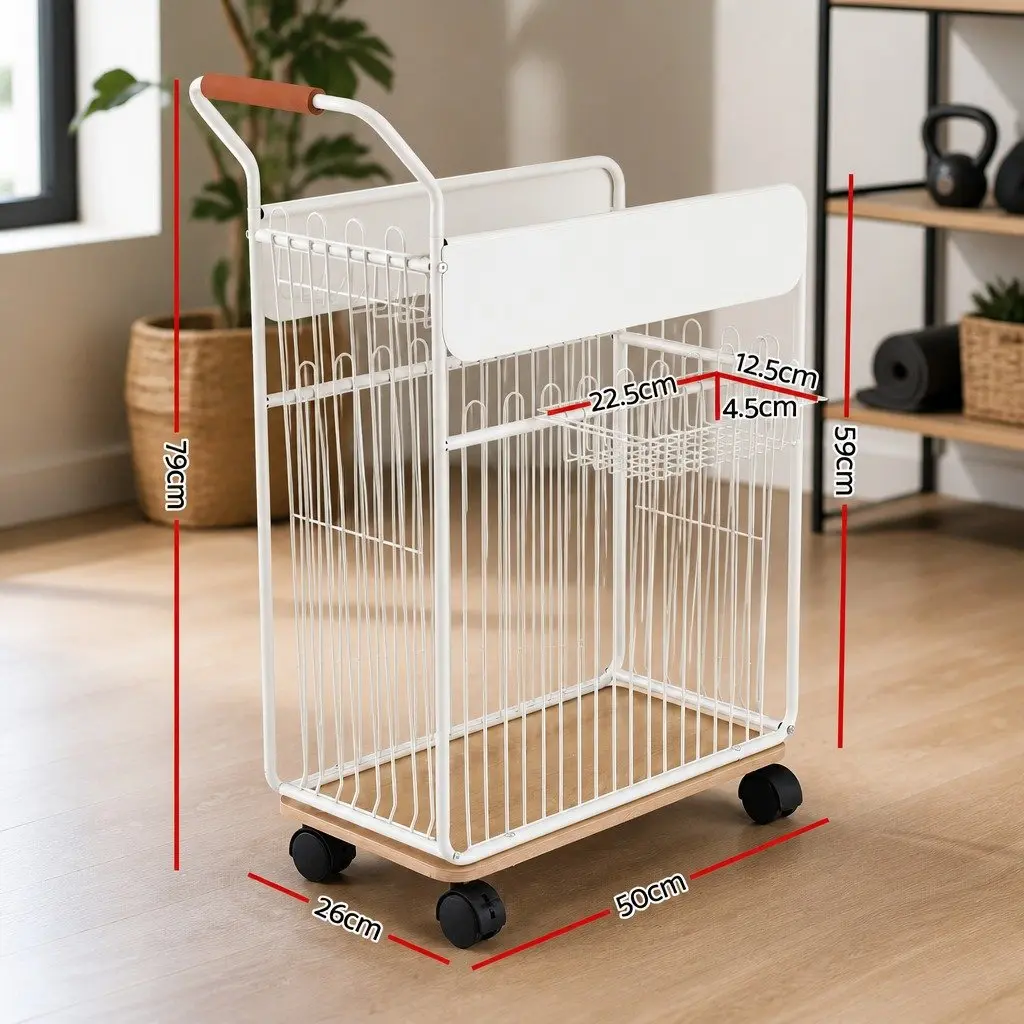 Yoga Mat Storage Rack Mobile Organizer with Wheels Black Iron Frame 50cm x 26cm x 79cm