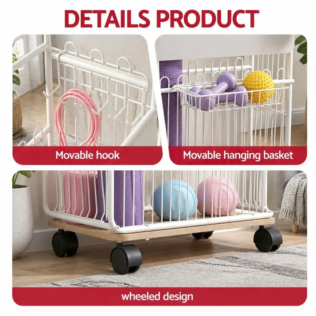 Yoga Mat Storage Rack Mobile Organizer with Wheels Black Iron Frame 50cm x 26cm x 79cm