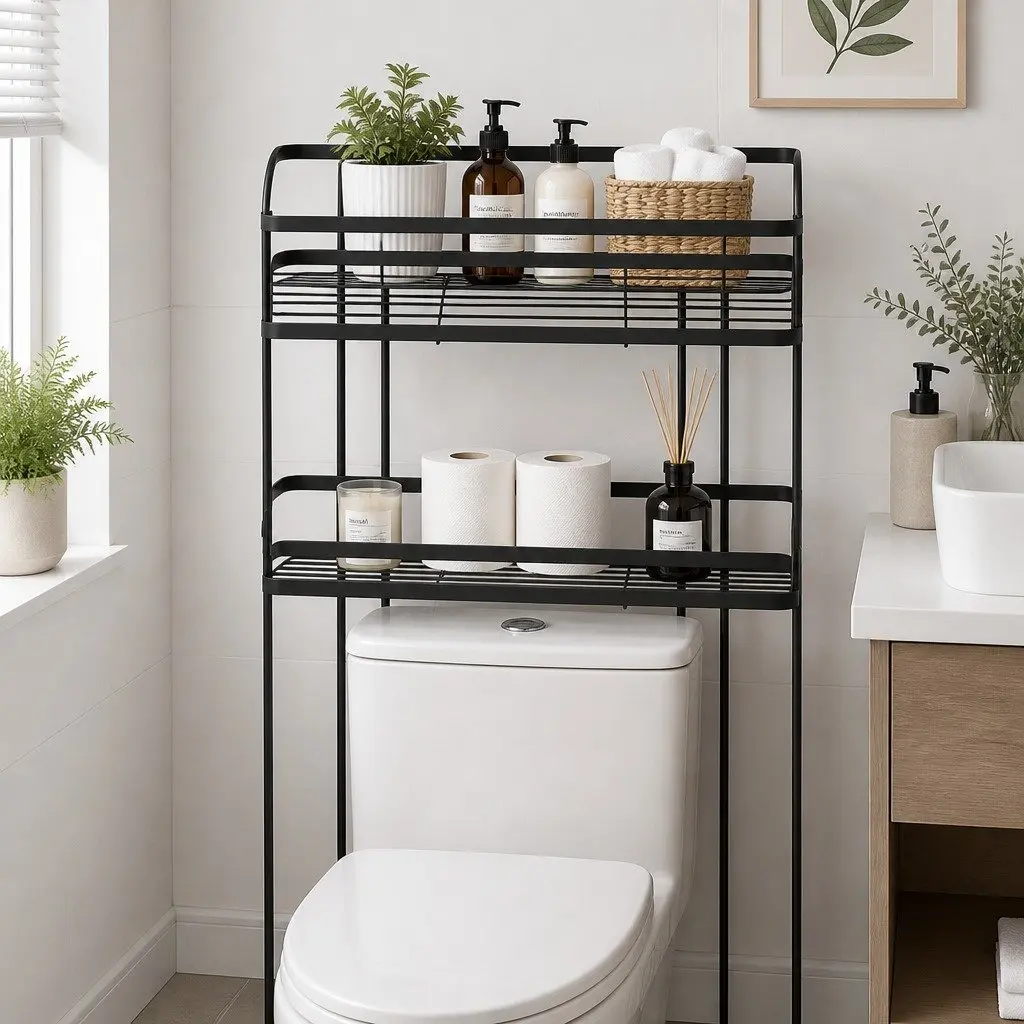 Over Toilet Storage Rack 2 Tier Bathroom Organizer Space Saver Shelf Black